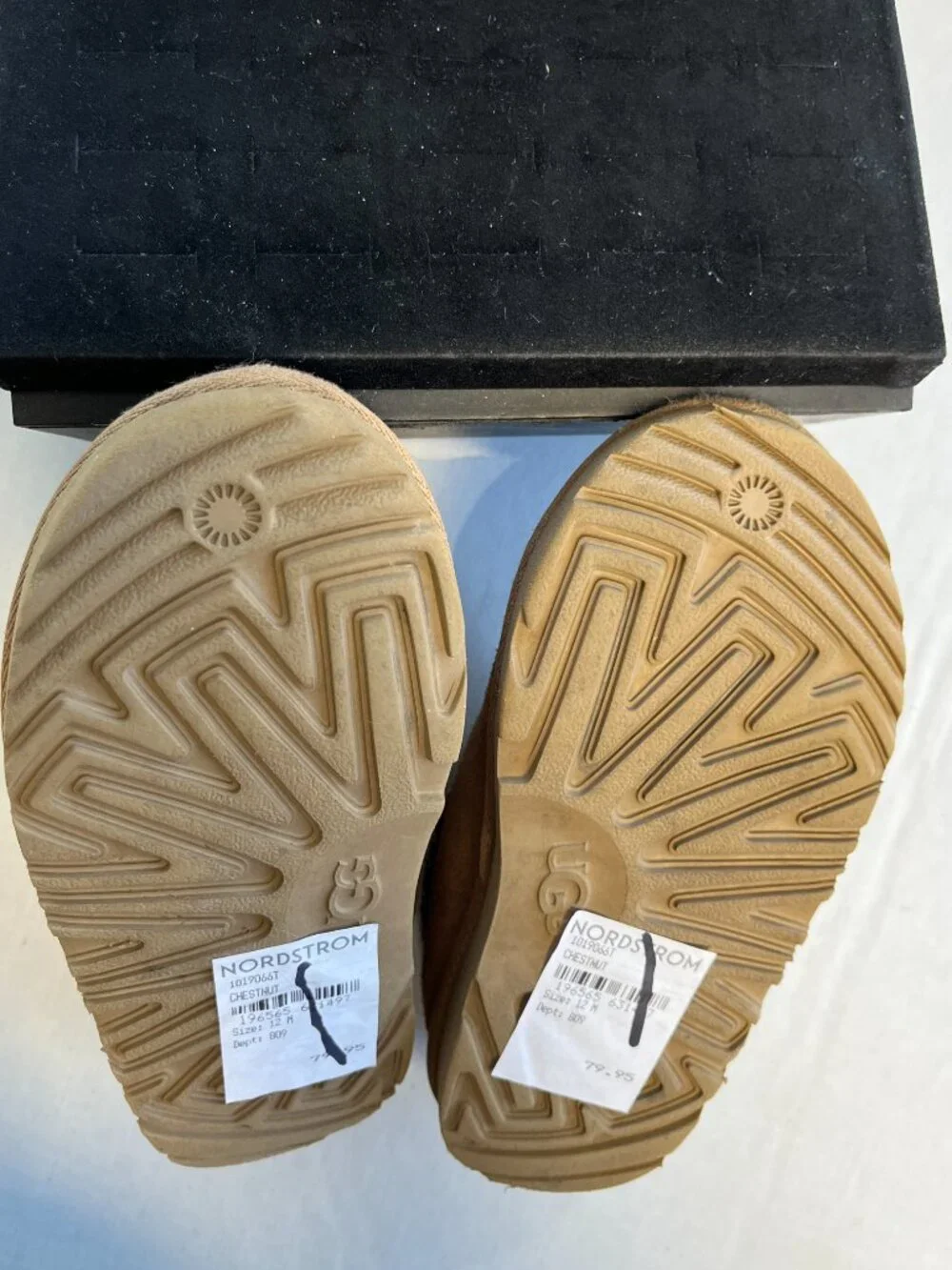 UGG Kids Chestnut Suede Braid Trim Slippers Size 12